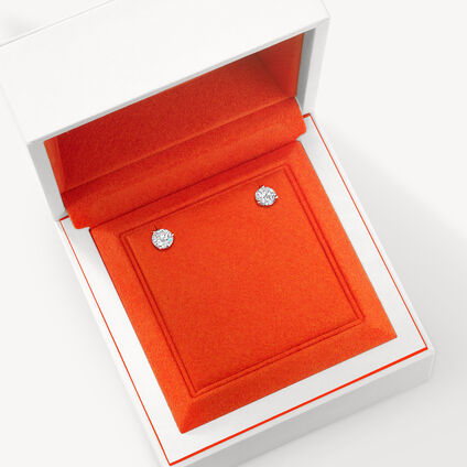  三爪鑽石耳環, 18K 白金, large