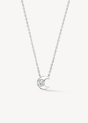 Charmed Half Moon 鑽石項鍊, 18K 白金, large
