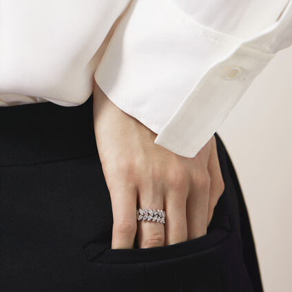 Aerial Double Dewdrop 鑽石戒指, 18K 白金, large