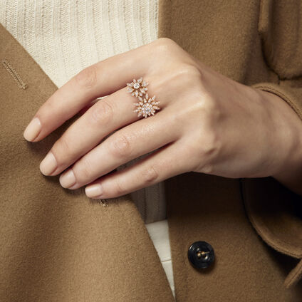 Aerial Double Sunburst  鑽石戒指, 18K 玫瑰金, large