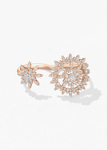 Aerial Sunburst Double Finger 鑽石戒指, 18K 玫瑰金, large