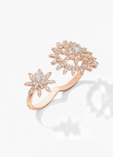 Aerial Sunburst Double Finger 鑽石戒指, 18K 玫瑰金, large