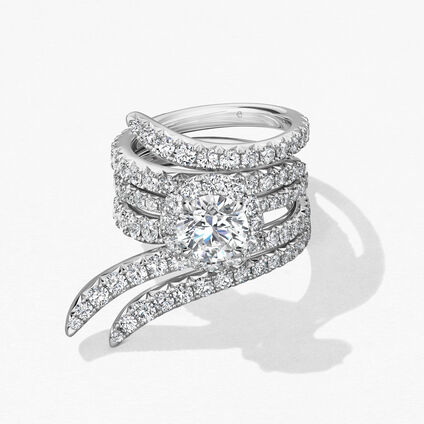 Vela 法式鑲嵌鑽石戒指, 18K 白金, large