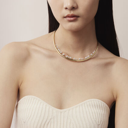 Barre Floating 鑽石鎖骨鍊, 18K 白金, large