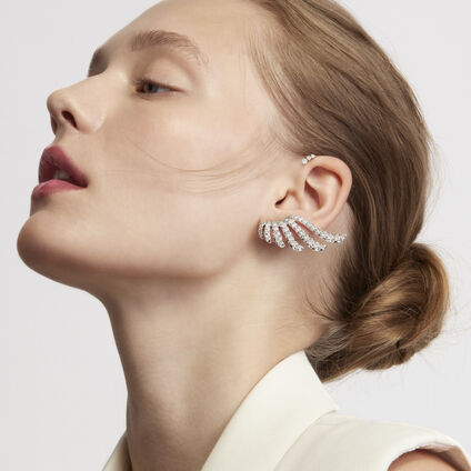 VELA 法式鑲嵌鑽石耳環, 18K 白金, large