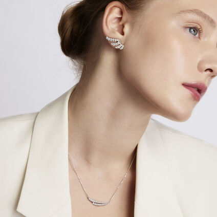 VELA 法式鑲嵌鑽石耳環, 18K 白金, large