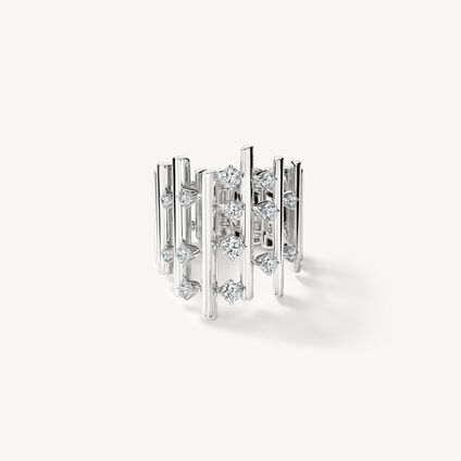 Barre Multi-Row 鑽石戒指, 18K 白金, large