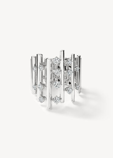 Barre Multi-Row 鑽石戒指, 18K 白金, large