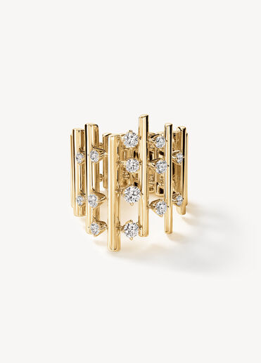 Barre Multi-Row 鑽石戒指, 18K 黄金, large