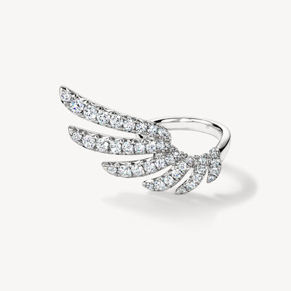 VELA 法式鑲嵌鑽石戒指, 18K 白金, large