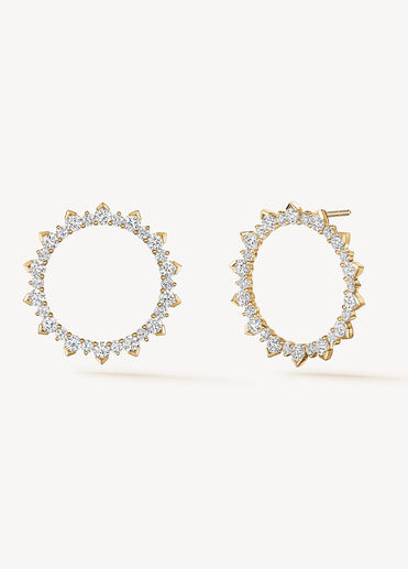 Aerial Open Sunburst 鑽石耳環（大）, 18K 黄金, large