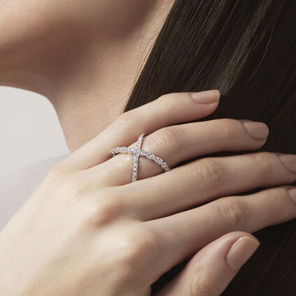 Lorelei Criss Cross 鑽石戒指, 18K 白金, large