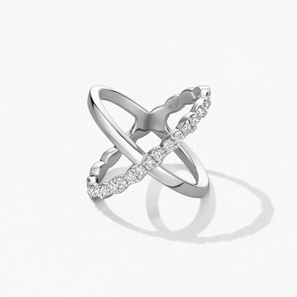 Lorelei Criss Cross 鑽石戒指, 18K 白金, large