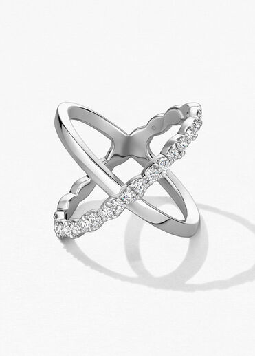 Lorelei Criss Cross 鑽石戒指, 18K 白金, large