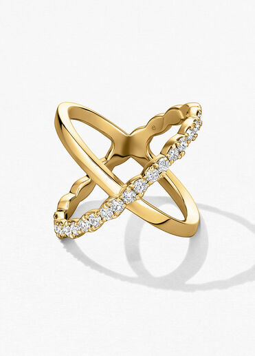 Lorelei Criss Cross 鑽石戒指, 18K 黄金, large